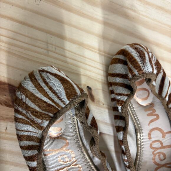 Sam Edelman 8.5 Fur Dyed Cow Hair Felicia Luxe Ballet Shoes Brown Zebra Print - Picture 5 of 11